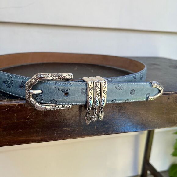 Brighton Blue Floral Tooled Leather Belt Charm Western Boho Y2K ML 32 main image 9